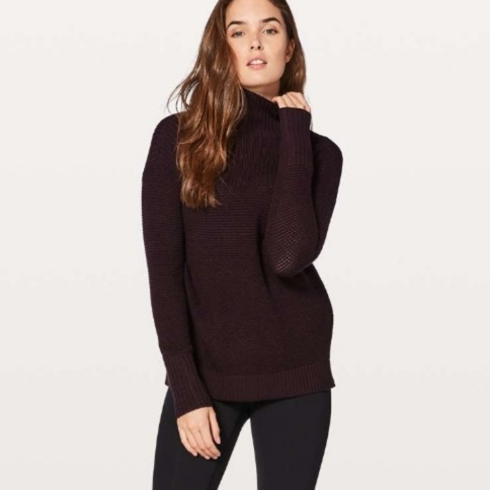 Lululemon Women's Warm & Restore Long Sleeve Sweater in Black Cherry